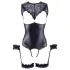 Cottelli Bondage - erotično odprto body z lisicami - sijaj črna - L