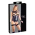 Cottelli Bondage - erotično odprto body z lisicami - sijaj črna - XL