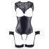 Cottelli Bondage - sijajni odprti body in manšete (črna) - XL