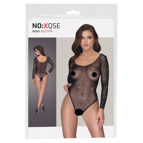 NO:XQSE - Dolg Rokav, Sijoče Mrežasto Body - Črna (S-L)