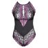 Cottelli Plus Size - cvetlični bodi (črno-vijoličen) - 3XL