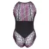 Cottelli Plus Size - body z rožastim vzorcem - črno-vijoličen - 3XL