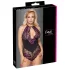 Cottelli Plus Size - body z rožastim vzorcem - črno-vijoličen - 4XL
