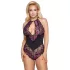 Cottelli Plus Size - body z rožastim vzorcem - črno-vijoličen - 4XL