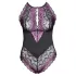 Cottelli Plus Size - body z rožastim vzorcem - črno-vijoličen - 4XL