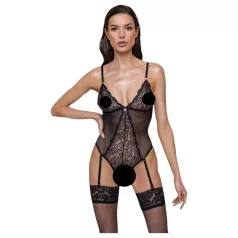 Cottelli - odprto čipkasto body s podvezicami - črna