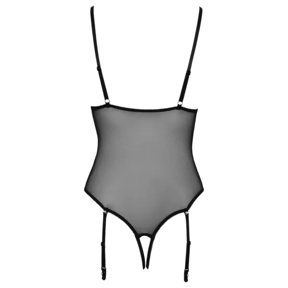 Cottelli - odprto čipkasto body s podvezicami - črna