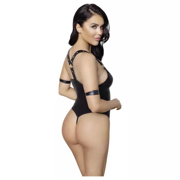 Cottelli Bondage - odprto svetleče body z obročem - črna - L