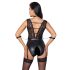 Cottelli Bondage - čipkast body s trakci okrog vratu (črno) - M
