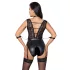 Cottelli Bondage - čipkast body z ovratnico - črna - M