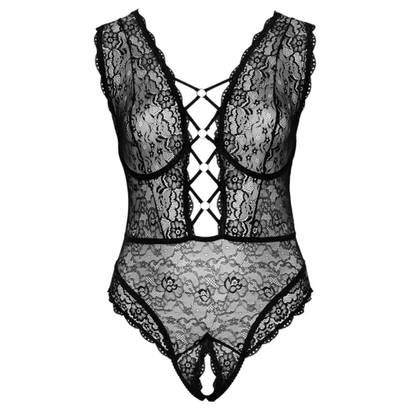 Cottelli Curves Plus Size - prozoren vzorčast bodi - črna - večja velikost