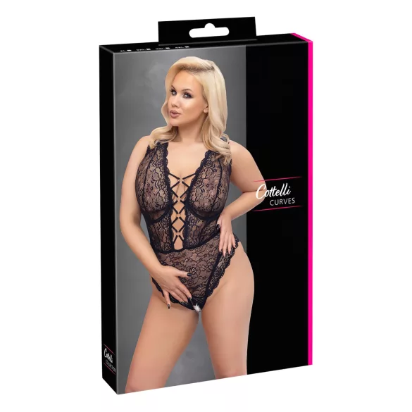 Cottelli Curves Plus Size - prozoren vzorčast bodi - črna - večja velikost - 90D/XL