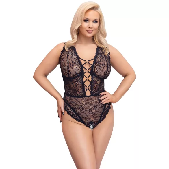 Cottelli Curves Plus Size - prozoren vzorčast bodi - črna - večja velikost - 90D/XL