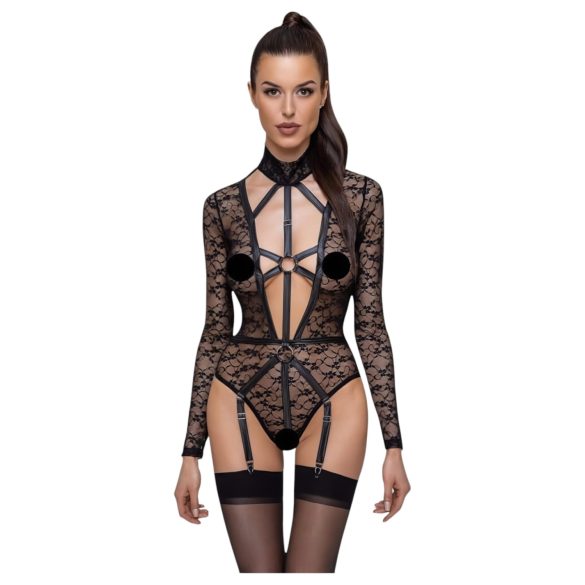 Cottelli - prosojen trakast body (črn) - L