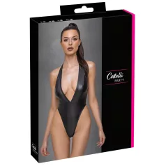 Cottelli Party - ženitni body z ovratnico - sijajni črn