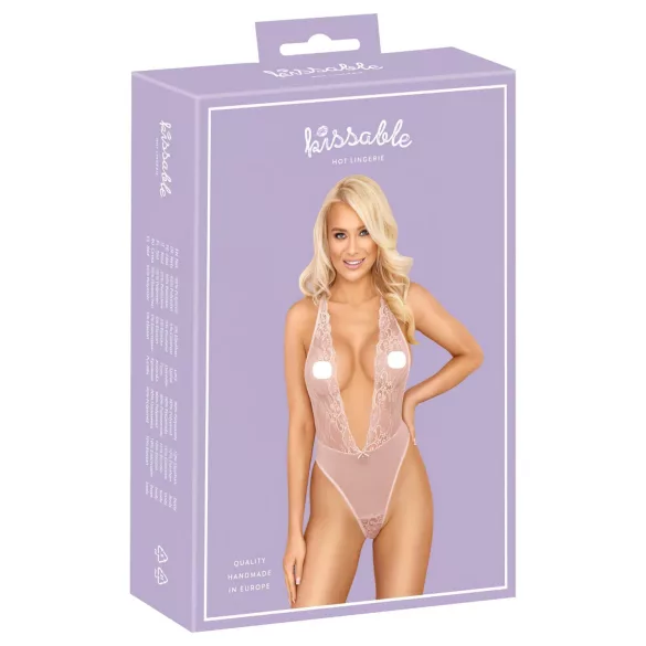 Kissable - bodi iz čipke - roza - L/XL