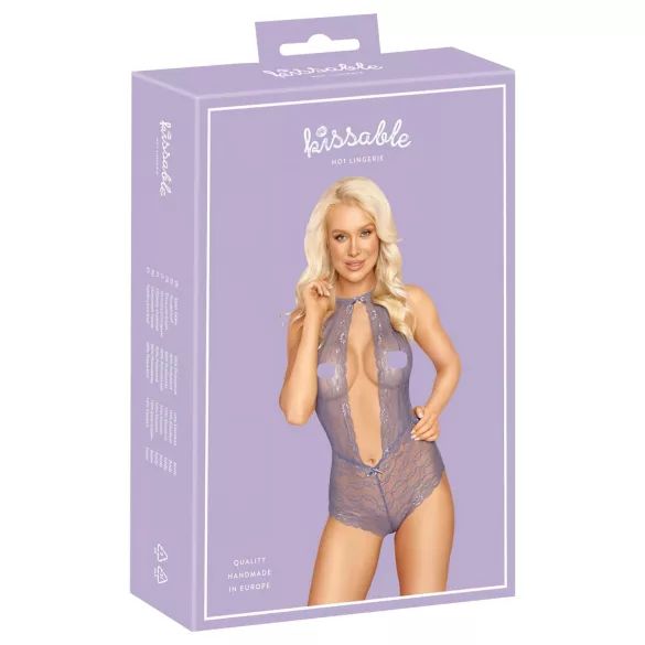 Kissable - body iz čipke z ovratnico - vijolična