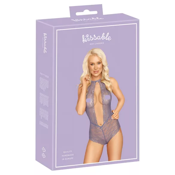 Kissable - body iz čipke z ovratnico - vijolična - L/XL