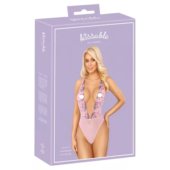 Kissable - body s cvetličnim vezenjem - roza - L/XL