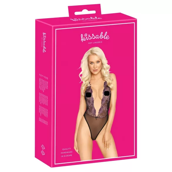 Poljubi me - roza našit body (črna)