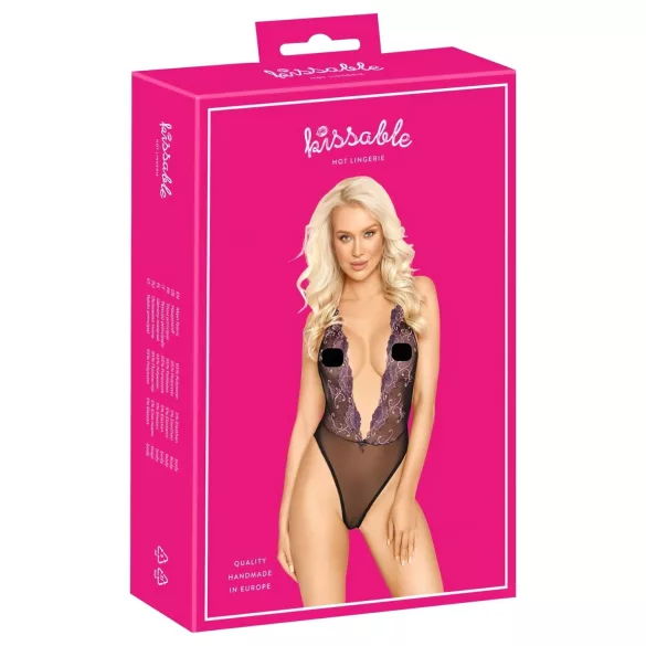 Poljubi me - roza našit body (črna)