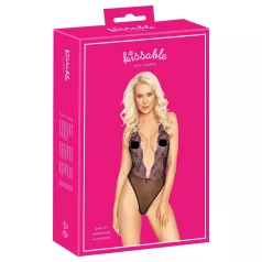 Poljubi me - roza našit body (črna) - L/XL