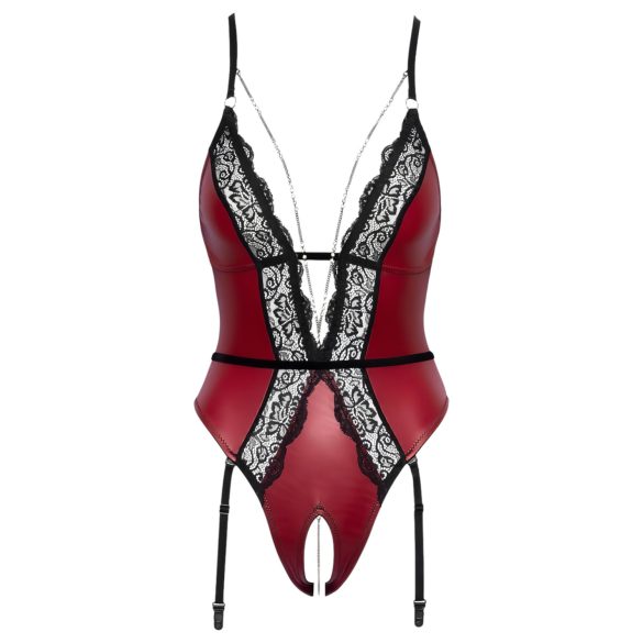 Abierta Fina - odprto body s podvezicami - črna rdeča