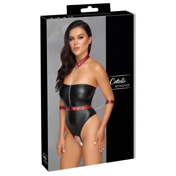 Cottelli Bondage - body in lisaste manšete za zapestja - črna