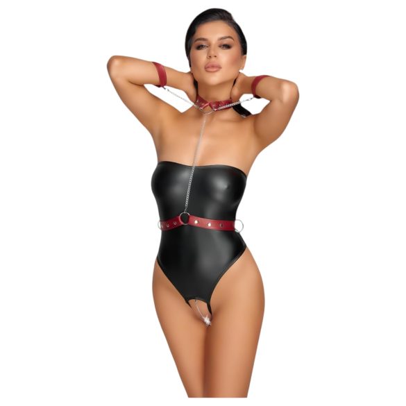 Cottelli Bondage - sijoči bodi in manšete za roke (črna) - L