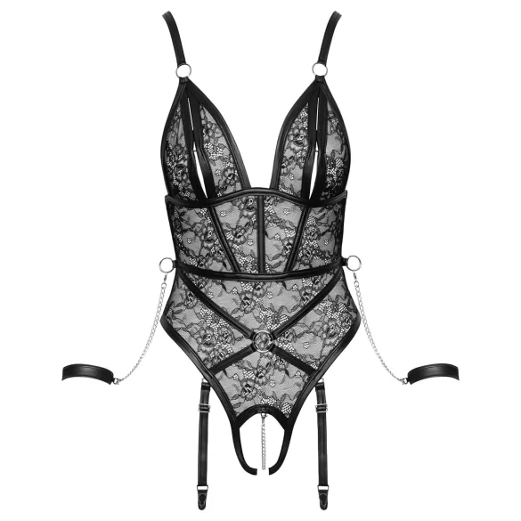 Cottelli Bondage - odprto bodi z lisicami - črna