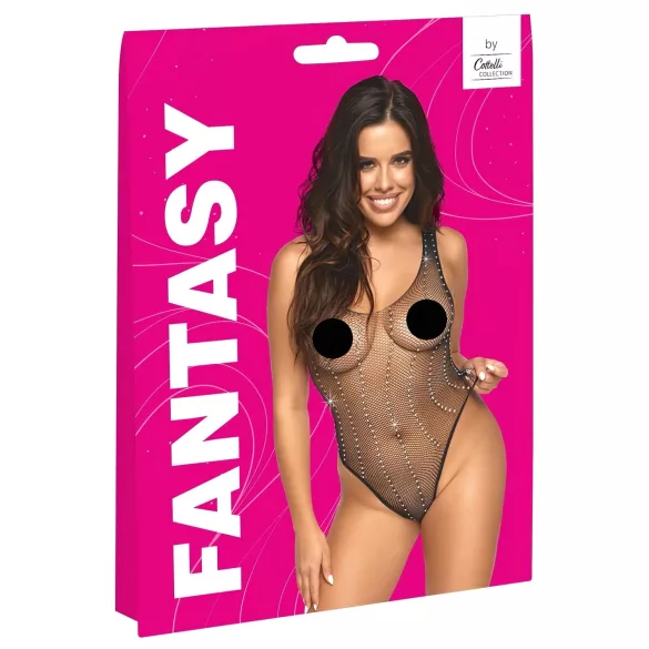 Cottelli - mrežasti body s kristali - črna - S-L