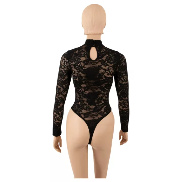 Cottelli - čipkast body z dolgimi rokavi (črn) - S