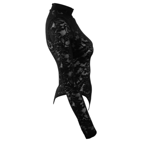 Cottelli - čipkast body z dolgimi rokavi (črn) - S