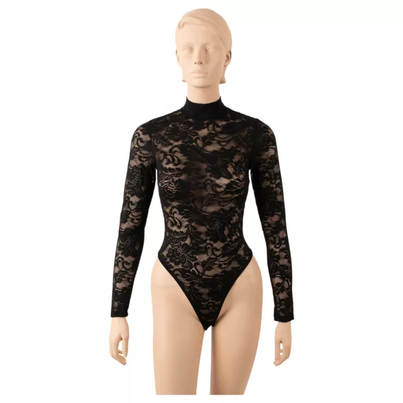 Cottelli - čipkast body z dolgimi rokavi (črn) - S - M