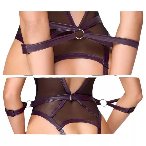 Cottelli Bondage - odprt bodi in lisice za roke (črna)