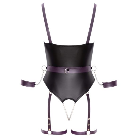 Cottelli - odprt bondage body z lisicami (črna) - M