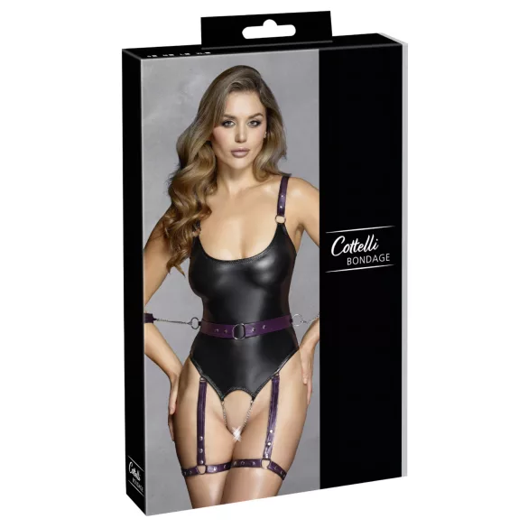 Cottelli - erotično bondage body z lisicami - črna - L