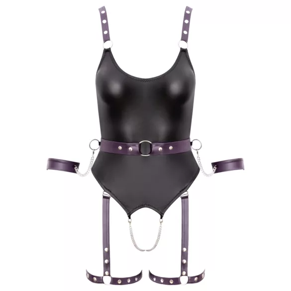 Cottelli - erotično bondage body z lisicami - črna - L