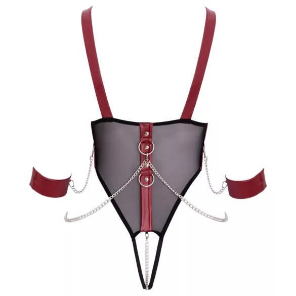 Cottelli Bondage - odprt bodi z naramnicami in verigo - črna