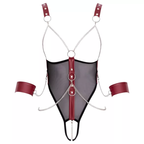 Cottelli Bondage - odprt bodi z naramnicami in verigo - črna - M