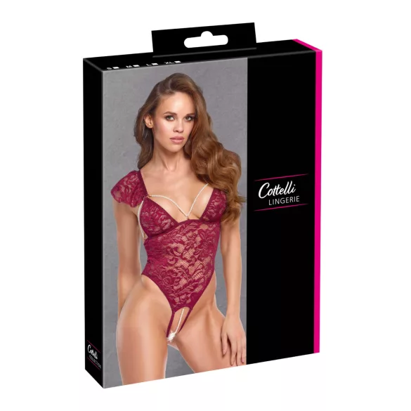Cottelli - čipkast body z biseri (rdeč) - L