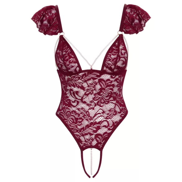 Cottelli - čipkast body z biseri (rdeč) - L