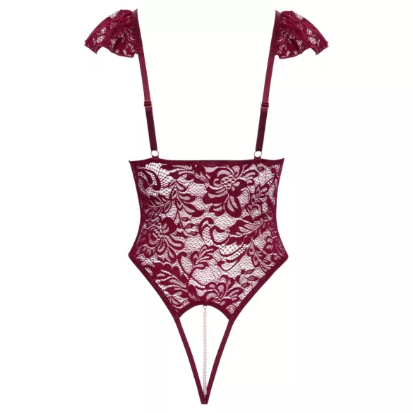 Cottelli - čipkast body z biseri (rdeč) - L