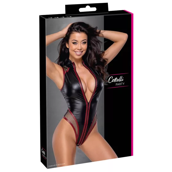 Cottelli - mrežasti body z zadrgo (črn)