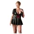 Cottelli Plus Size - obleka z rdečim korzetom - črna, sijoča - XXL