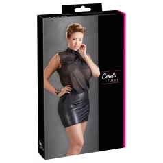   Cottelli Plus Size - seksi obleka iz svetlečega šifona - črna