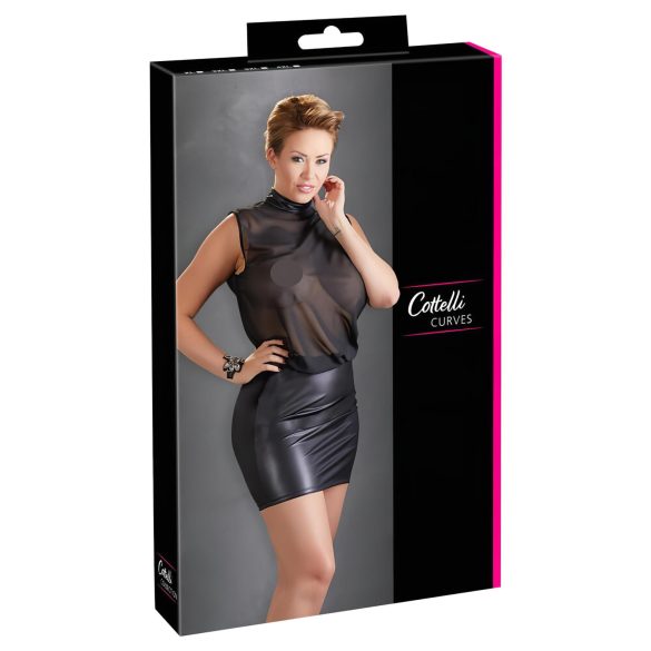 Cottelli Plus Size - bleščeča šifonska obleka (črna)
