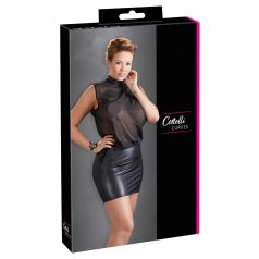   Cottelli Plus Size - seksi obleka iz svetlečega šifona - črna - 4XL