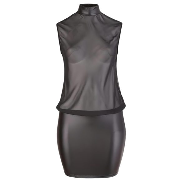 Cottelli Plus Size - seksi obleka iz svetlečega šifona - črna - 4XL