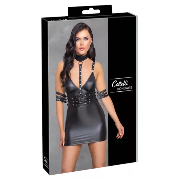 Cottelli Bondage - mini obleka z ovratnico - sijajna črna - M